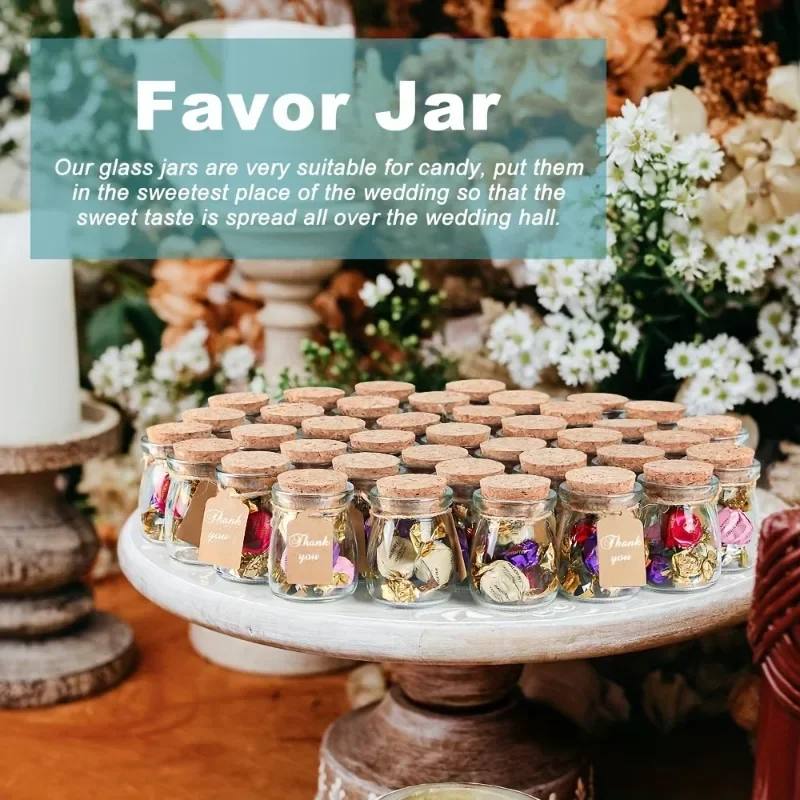6-40pcs Small Glass Candy Jars with Cork Lids 3.4oz DIY Candle Making Includes Twine and Labels Glass Gift Jars Christmas Decor