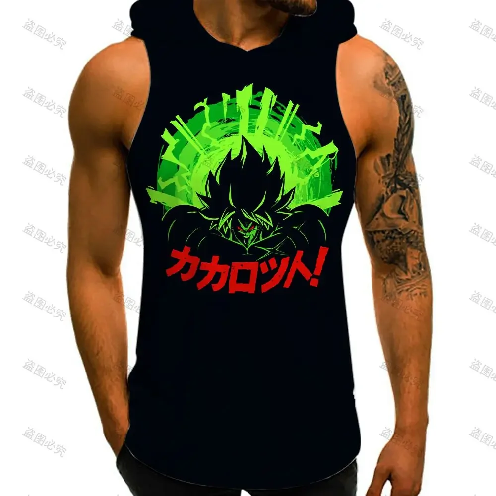 Summer Dragon Ball Z Trend Vest With Hood Men's Clothes Anime 2022 Super Saiyan Gym Clothing Men Bodybuilding Man Fashion Goku