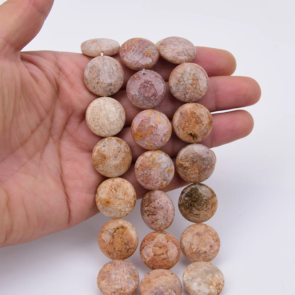 APDGG 20mm Natural Pink Ocean Agate Jaspers Round Slice Big Coin Loose Beads 15.8