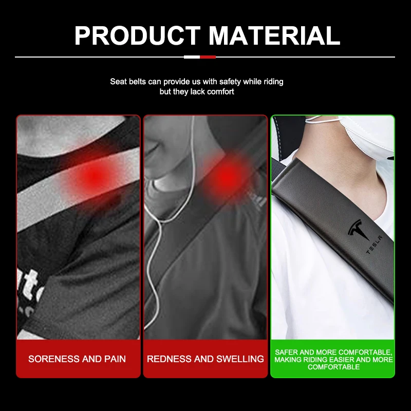 Car Seat Belt Leather Safety Shoulder Cover Protection Pad For Tesla Model 3 S Y X