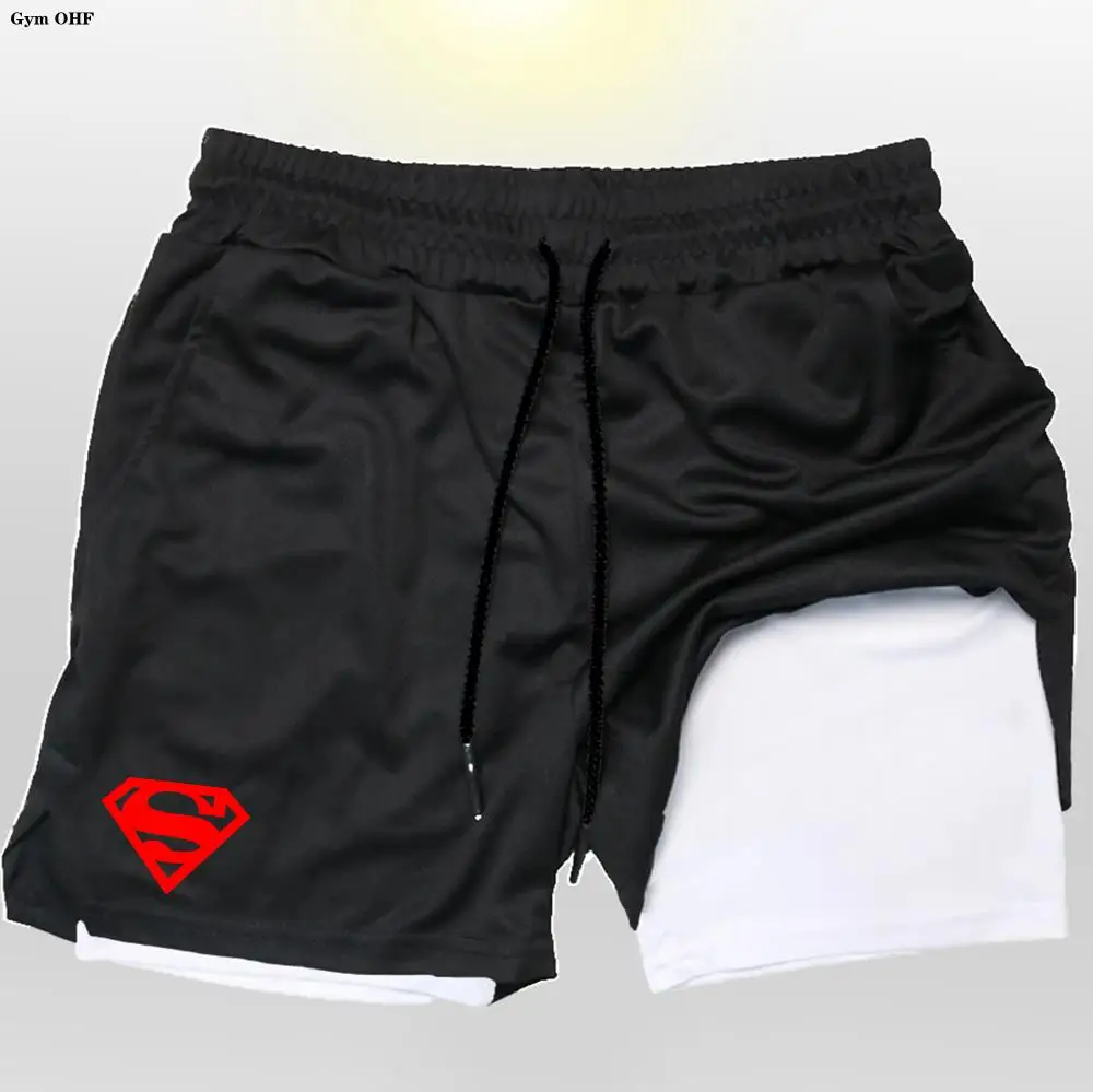 Heroes Gym Shorts Mens Double Layer 2-In-1 Quick-Drying Sweat-Absorbent Men With Pockets Stretchy Running