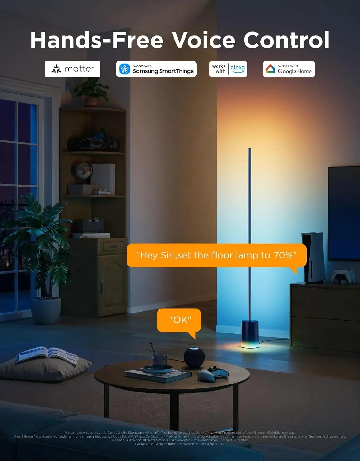 Smart RGBIC Floor Lamp with Voice Control, Music Sync, and Scene Modes for Living Room or Bedroom view 4