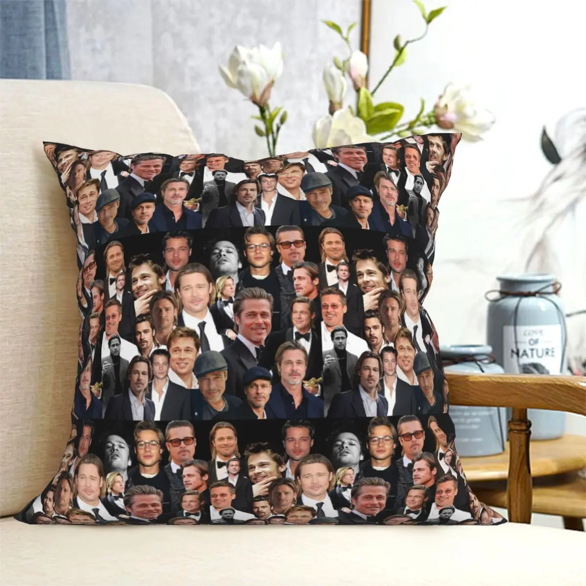 Brad Pitt Sexy Collage Square Pillowcase Cushion Cover Pillow Case Throw Pillow Cover for Home Sofa Living Room