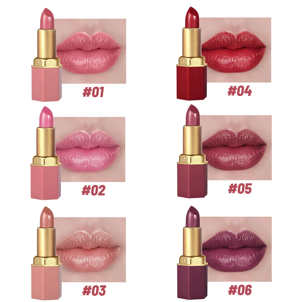 6 Farben Goldbarren Rohr Lippenstift matte Textur Perl glanz Glitter Samt Lippenstift Valentinstag Geschenk 6pcs – Detail 10