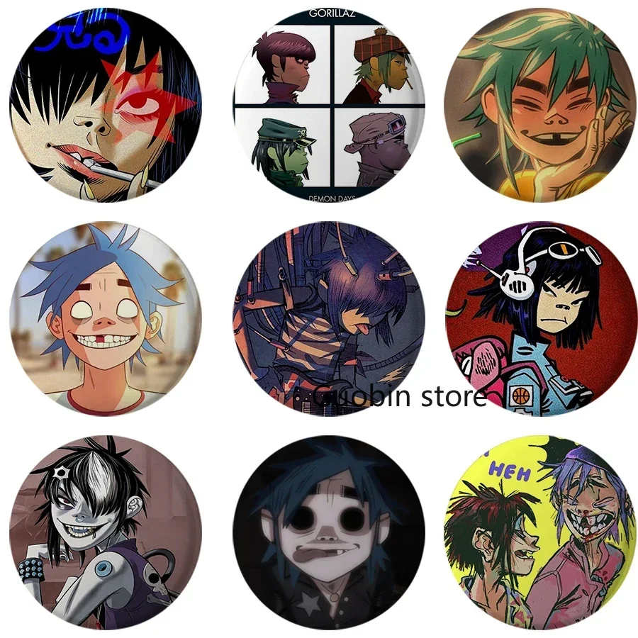 58mm Gorillaz Boat Music Icons Brooch Badges on Backpack Handmade Round Brooches Lapel Pins Decoration Art Jewelry Holiday Gifts