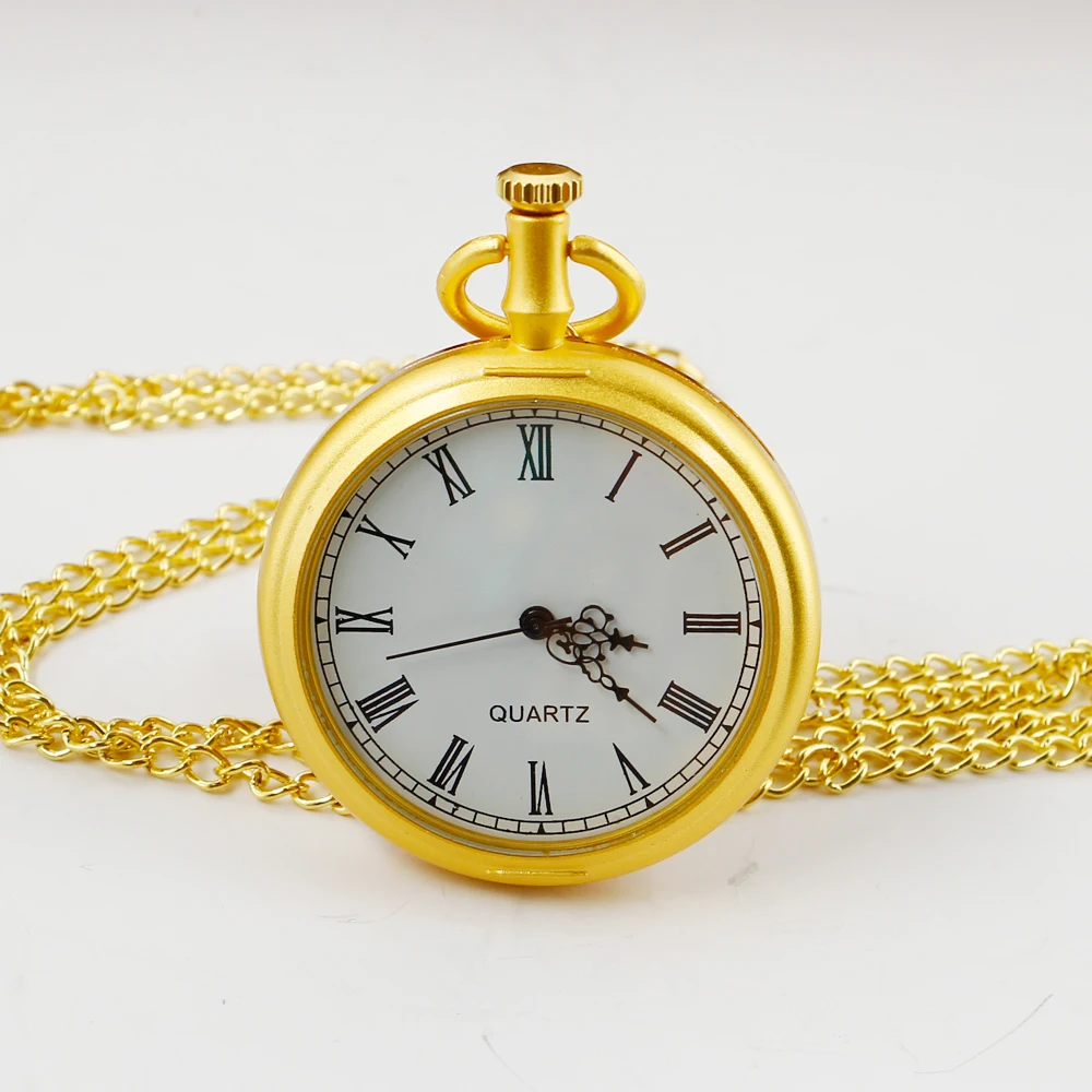 Fashion Gold Roman Digital Dial Quartz Pocket Watch Retro Men's Unisex Military Punk Pocket Watch Gift Minimalism