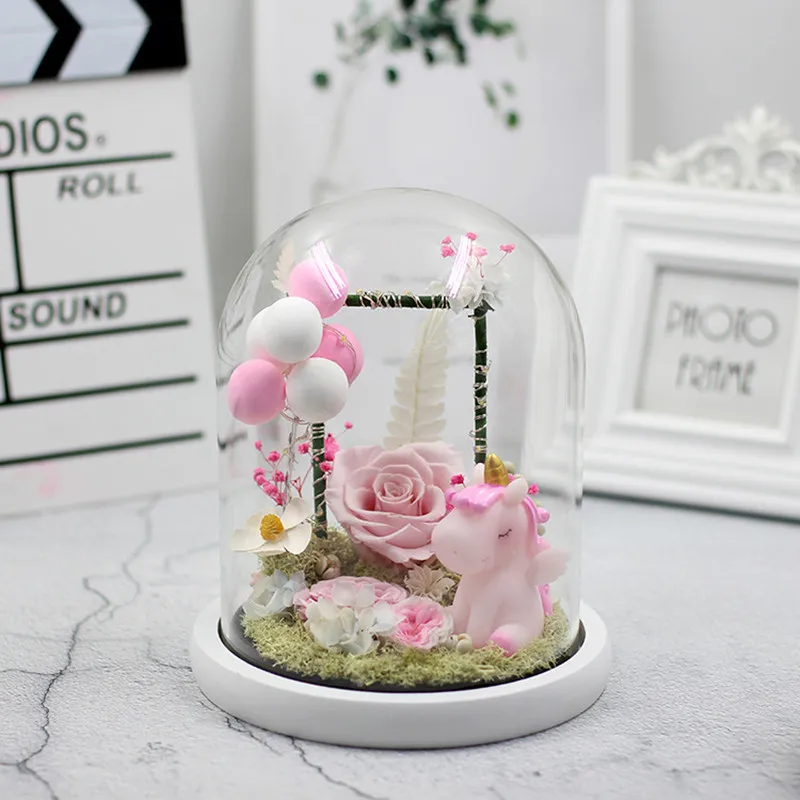 15*21cm Middle Size Glass Dome Vase Home Decoration Luminous White Base Transparent Cover DIY Friend Gift Wedding Live Prop