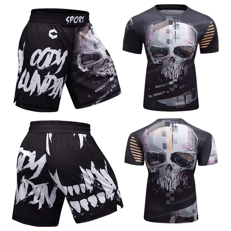 Men's MMA Compression T-shirt Sportswear Gym Tights Training Clothing Workout Jogging Running Boxing Rashguard Tracksuit for Men