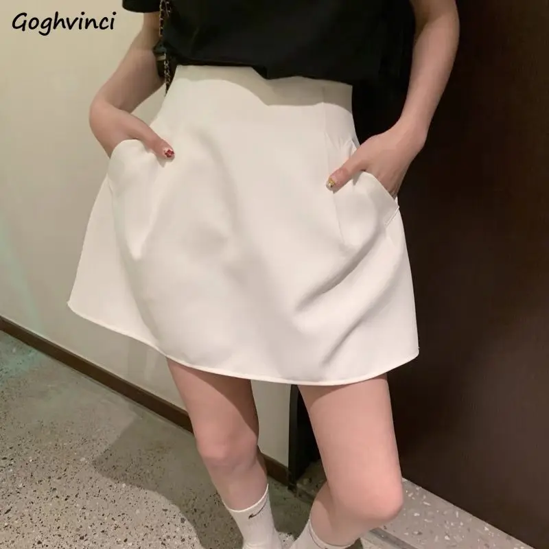 

Skirts Women Solid Pockets Puffy High Waist Mini Trendy Elegant Ins Korean Fashion Summer Gentle Stylish Popular Students Chic