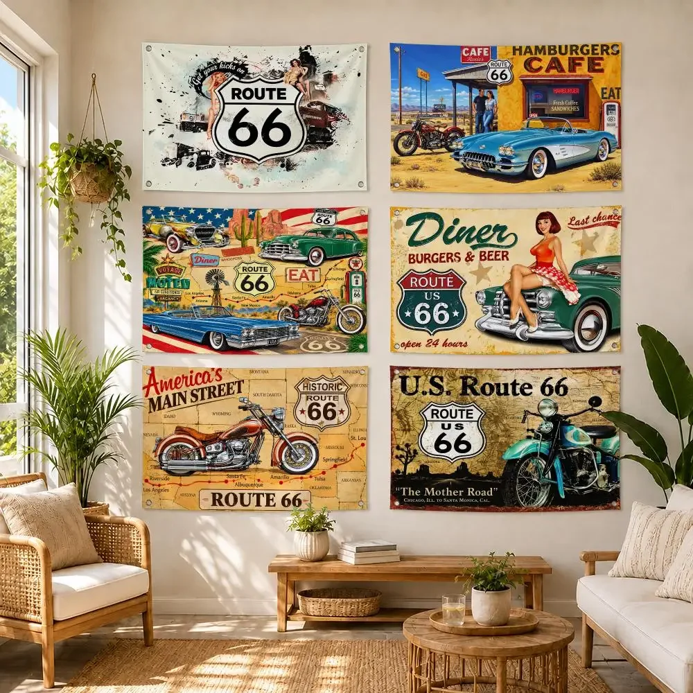 66 US Mother Highway Repair Retro Flags  Soft Skin-friendly Durable Tapestry Outdoor Party Home Living Room Bedroom Decoration