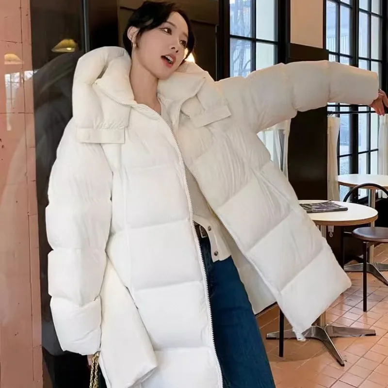 Winter Coat Female 2024 New Jackets for Women Hooded Thickened Warm Bread Clothing Casual Simple Trendy Mid-length Outerwears