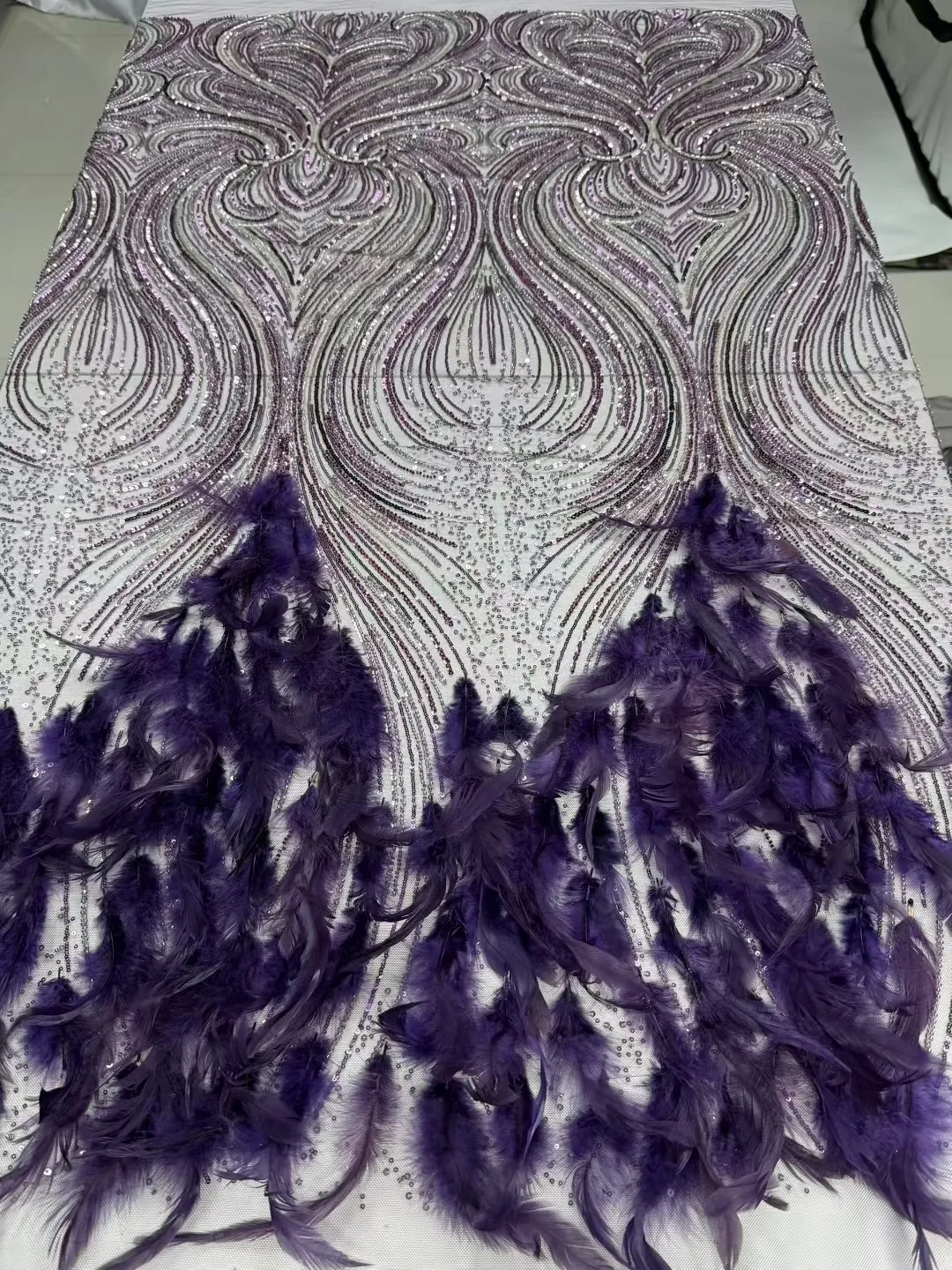 Luxury Handmade Feather 3D Feather Embroidery French Sequin Lace African Nigerian Bridal Lace Fabric Evening Dress Wedding