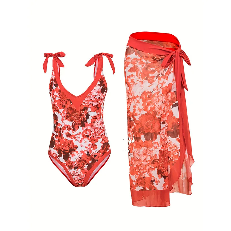 

2025 New One- Swimsuit Two-Piece Set European and American Sexy Push-Up Strap Backless Long Cover-Up Skirt Vacation Swimsui