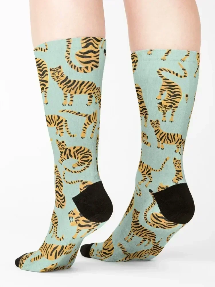 Tiger Collection – Mint & Orange Socks new year hiking Toe sports short Ladies Socks Men's