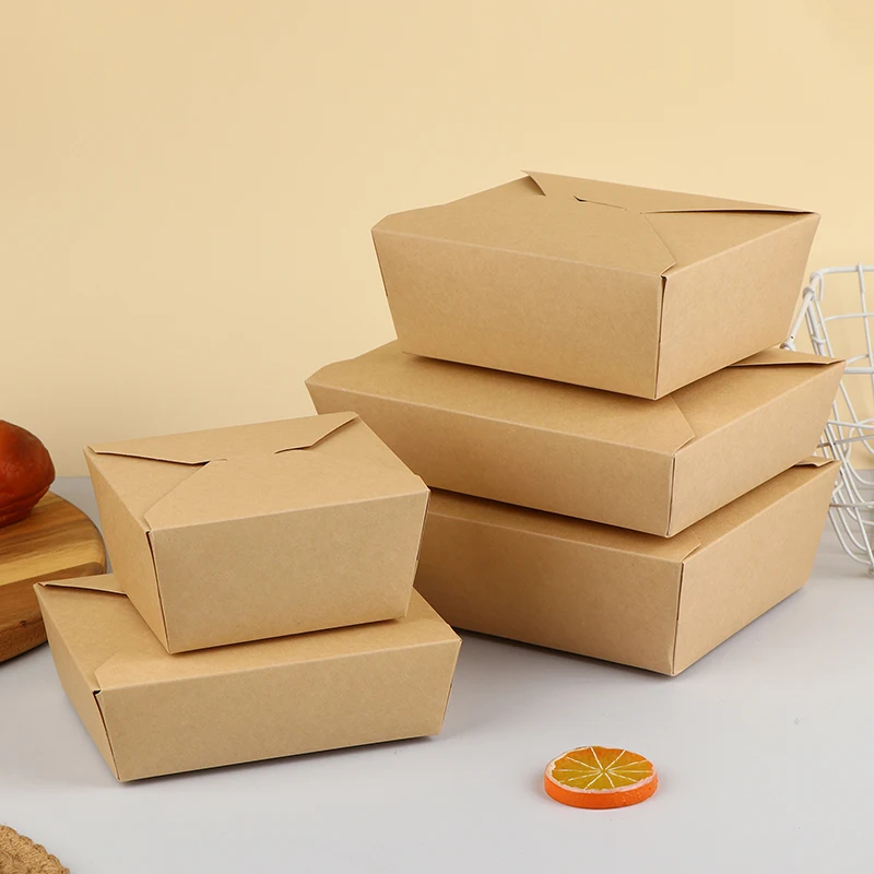 ☸10Pc Disposable Fast Food Box Thickened Kraft Paper Folding Packaging Box Bento Cake Grilled Meat Salad Food Container For Rest