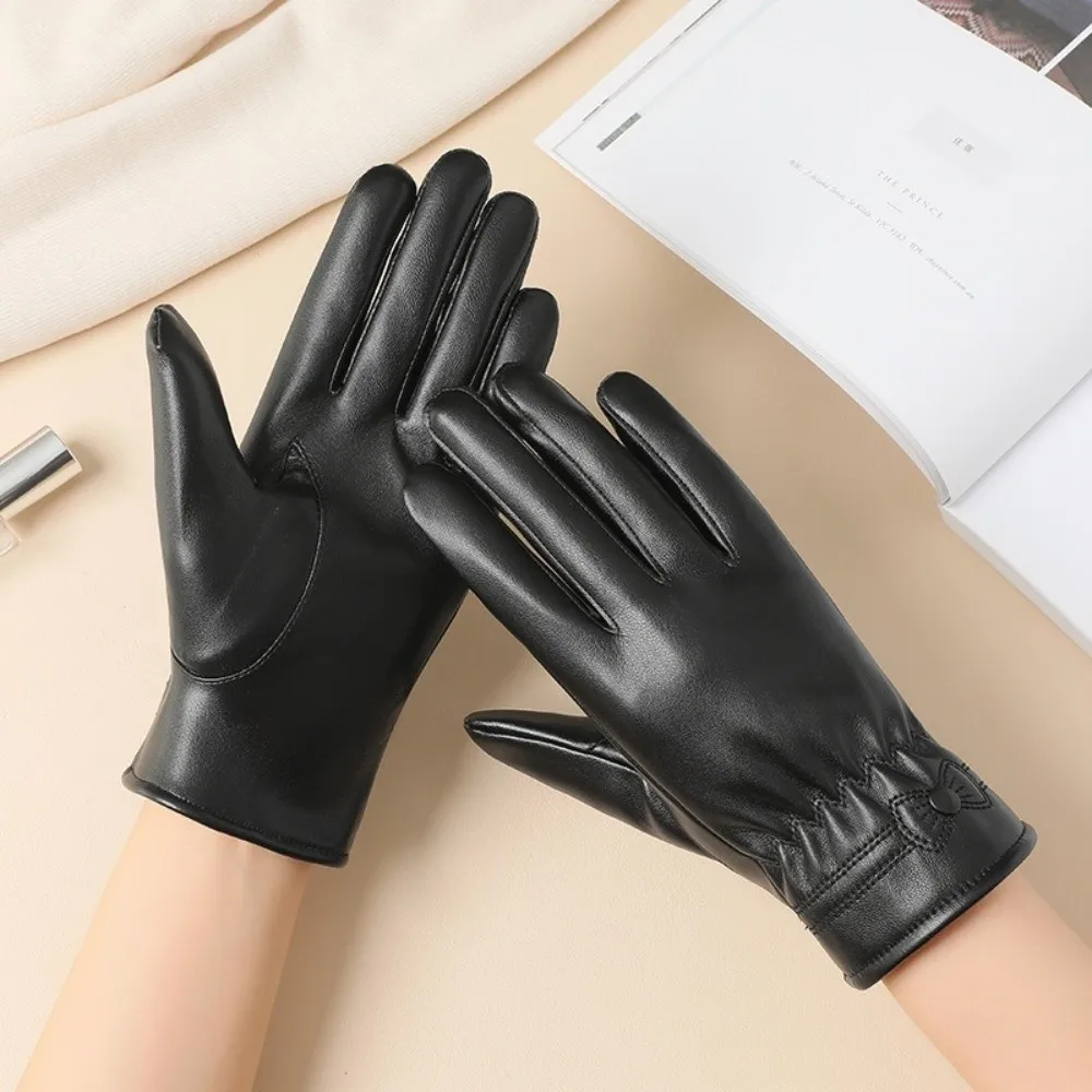 PU Leather Winter Gloves Women Touchable Screen Warm Touch Screen Gloves Full Finger Windproof Windproof Cold Proof Gloves