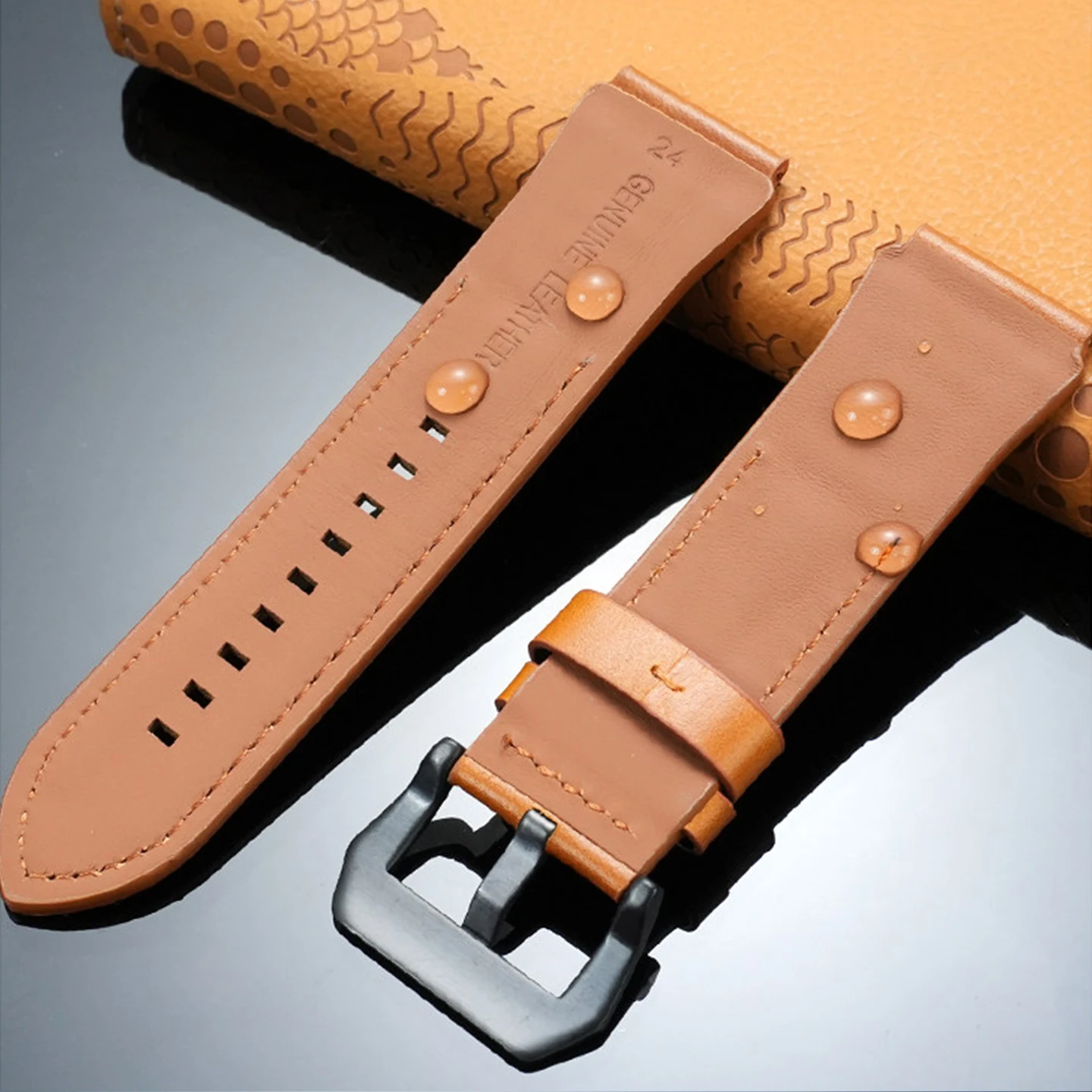 Vintage Genuine Leather Watch Strap 22mm 24mm, Compatible with Diesel, Breitling, Casio PRG-600 PRG-650 Outdoor Sports Watch view 4
