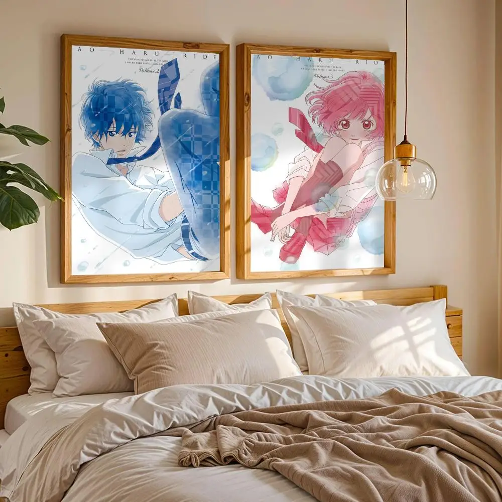 Blue S-Spring Ride Anime Painting Calligraphy Canvas Painting Art for Bedroom Living Room Home Decor Wall Decoration Decals Gift