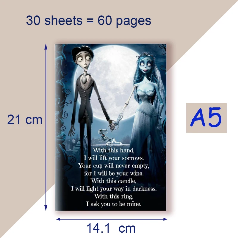 Imagem -05 - Caderno com Fio para Escrever Caderno a5 Filme Tim Burton Emily a Noiva Cadáver Victor Worm Conceito Borboleta Citação de Arte Casamento Voto