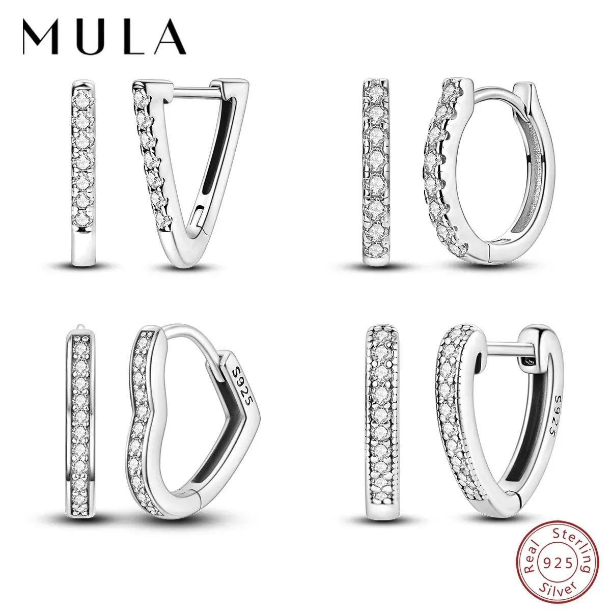 MULA 1PC 925 Sterling Silver Hoop Earring For Woman Zircon Original Pendientes Fine Jewelry