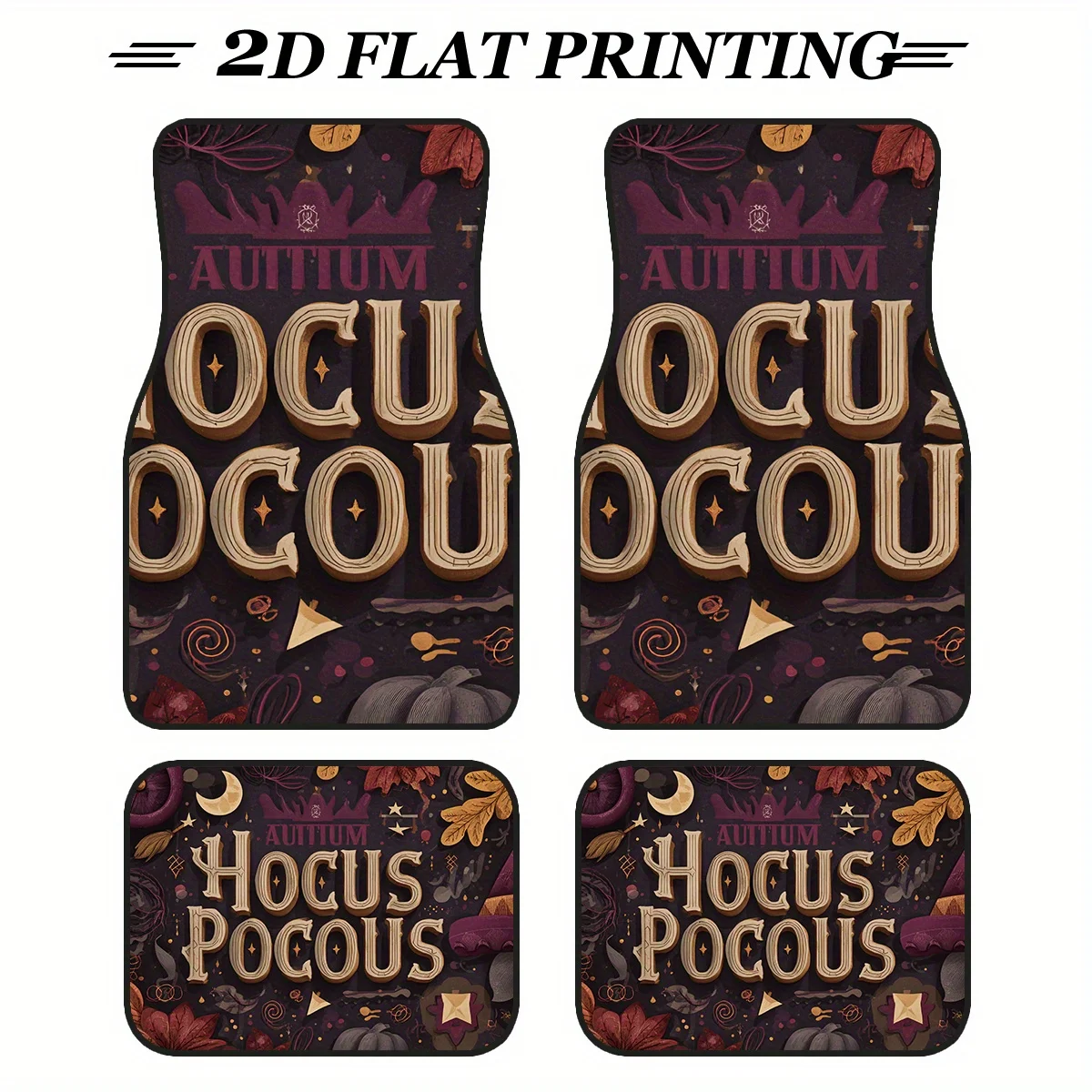 4pcs Car Floor Mats Halloween Magic Text Hocus Pocus Pattern Car Floor Mats Printed Design Car Floor Mats Easy To Clean Floor Ma