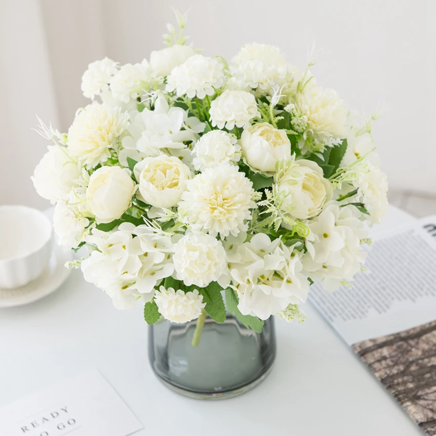 

Silk Peony Hydrangea Wedding Holding Flowers Outdoor Garden Christmas Wreath Vase for Home Decor Scrapbooking Artificial Flowers