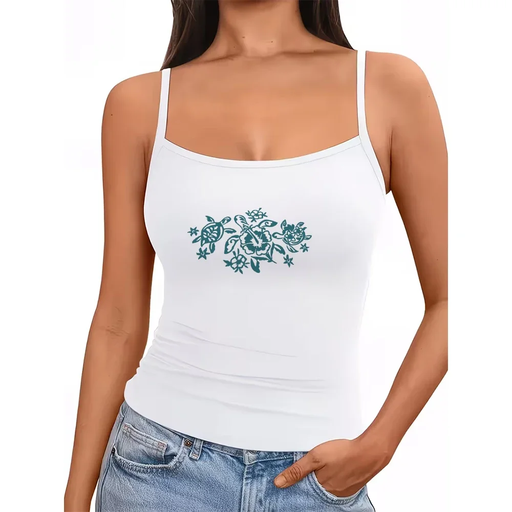 Cute Sea Animal Graphic Camisole Women Floral Slogan Tank Top Summer Retro Aesthetic Sleeveless Vest Trendy Kawaii Fashion Shirt