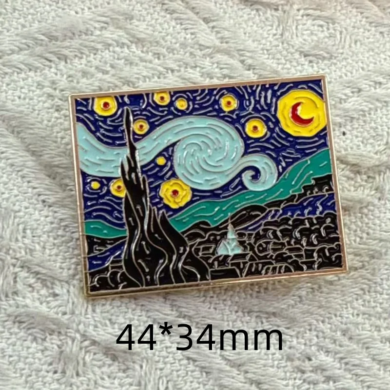 6pcs Van Gogh Oil Painting Enamel Pins The Scream Starry Sky Sunflowers Art Brooches Lapel Badge Jewelry christmas Gifts view 3