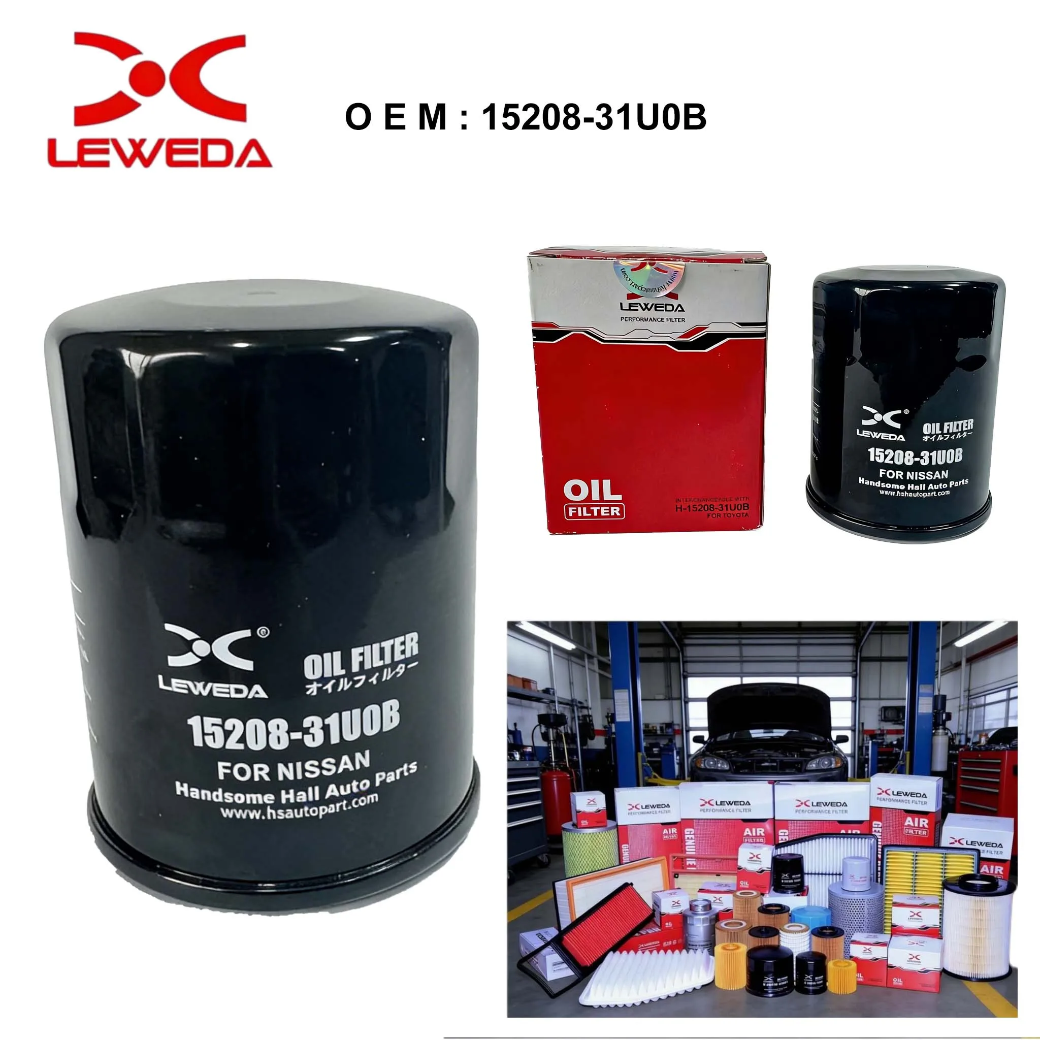 Filtro de aceite LEWEDA de alta eficiencia 15208-31U0B para Nissan Infiniti, reemplaza a 15208-9E01A 15400-PLM-A02