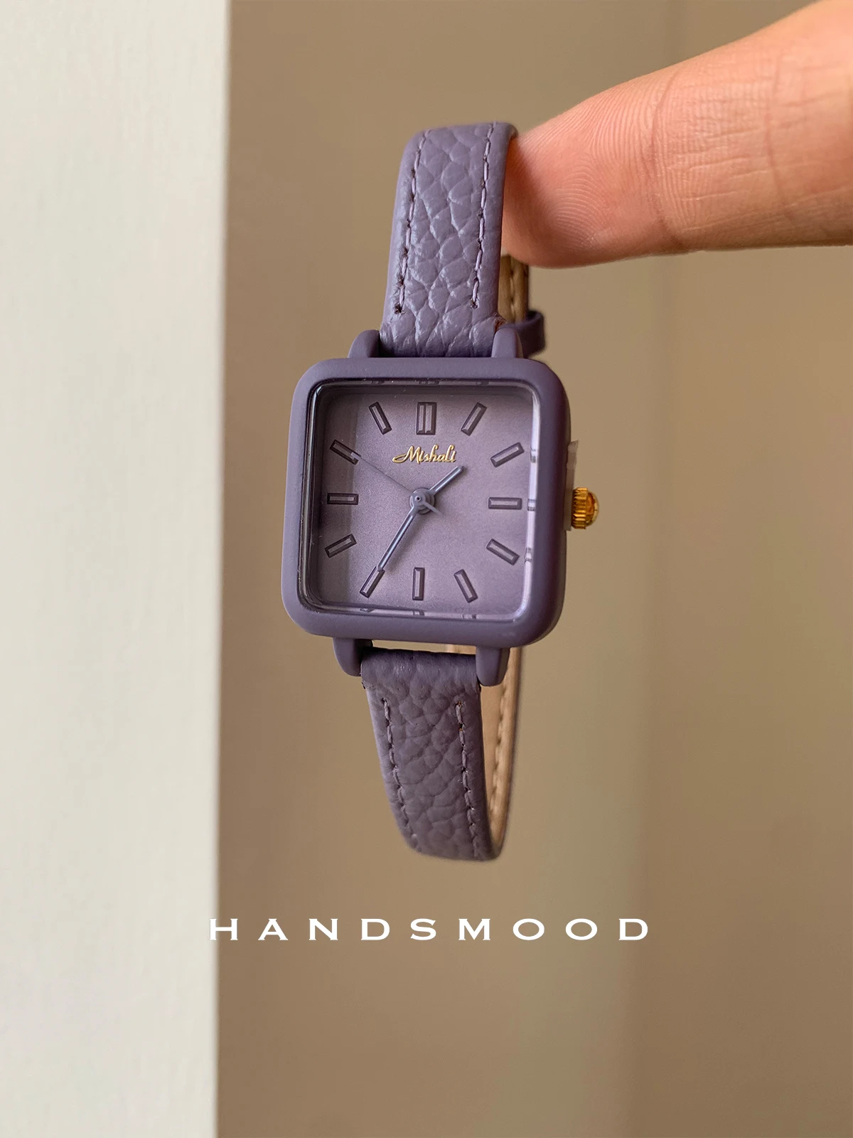 Exquisite women's wristwatch, purple square design, stylish and sophisticated, versatile leather watch for women.