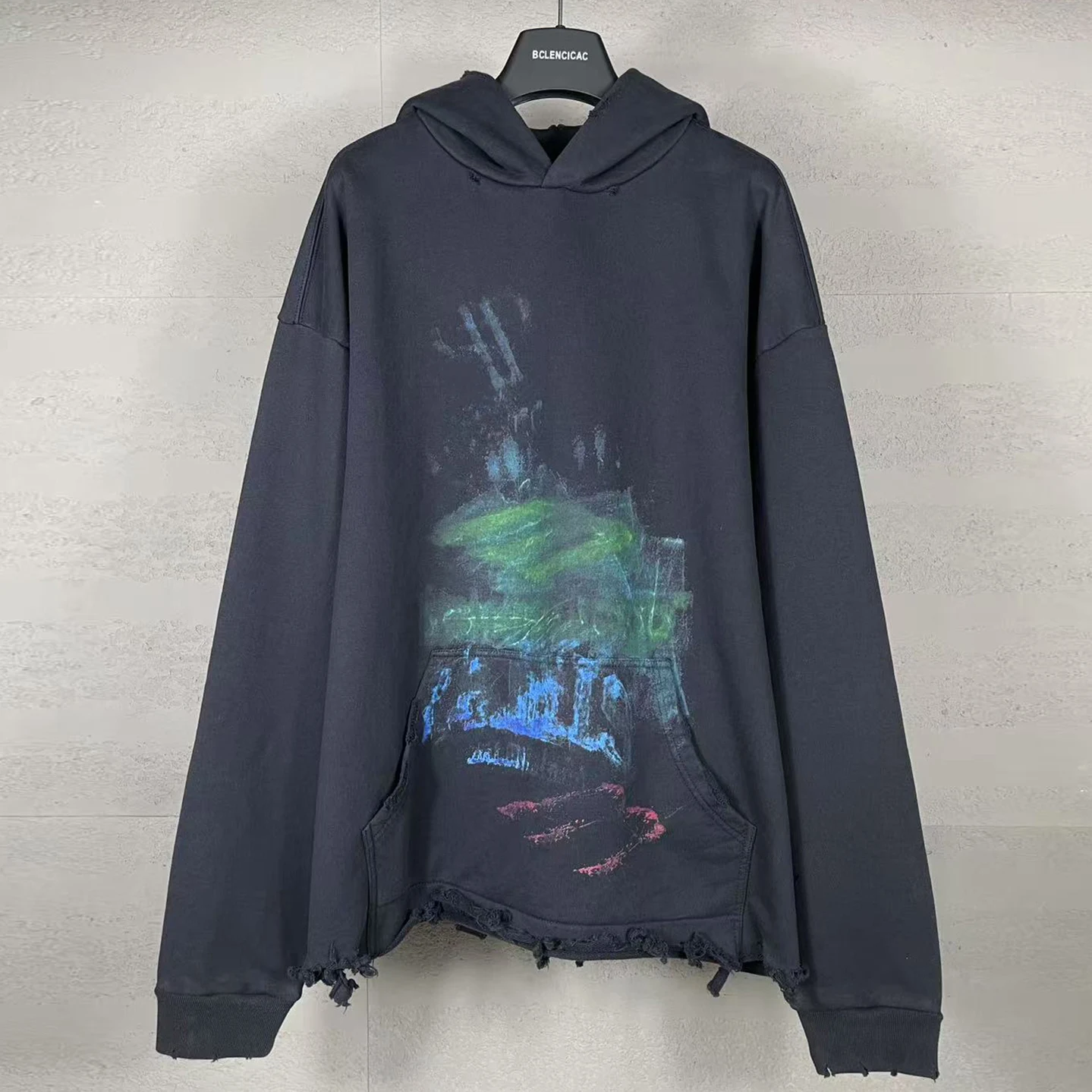 

BCLENEICAC Parisian fiti Letter Hoodie Sweatirt Frayed Hem Torn Sle Youthful Trendy Cotton Long Sve Crew Ne