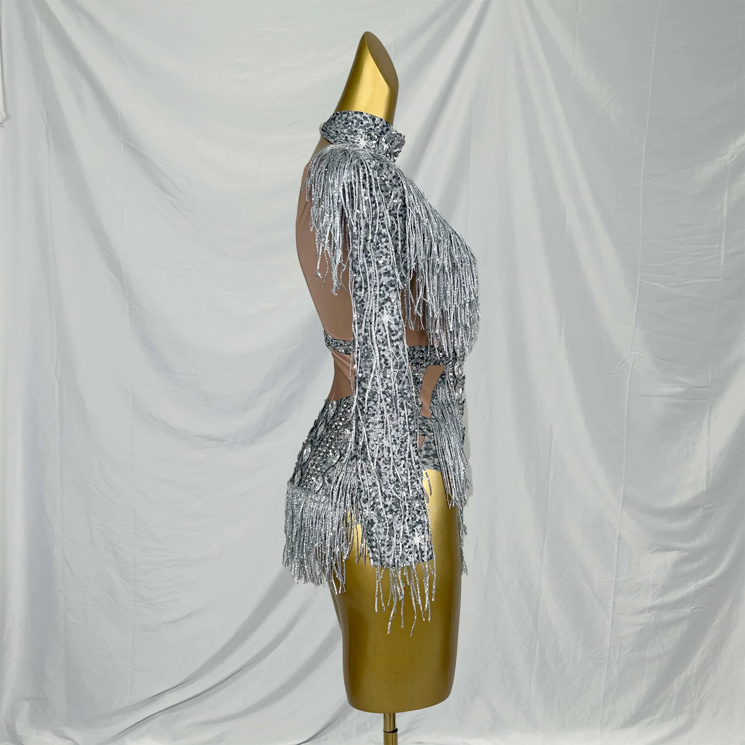 고급스러운 반짝이는 라인스톤 레오타드 패셔너블 섹시한 태슬 바디수트 바 나이트클럽 공연 의상 핫 댄스 섹시 바디수트