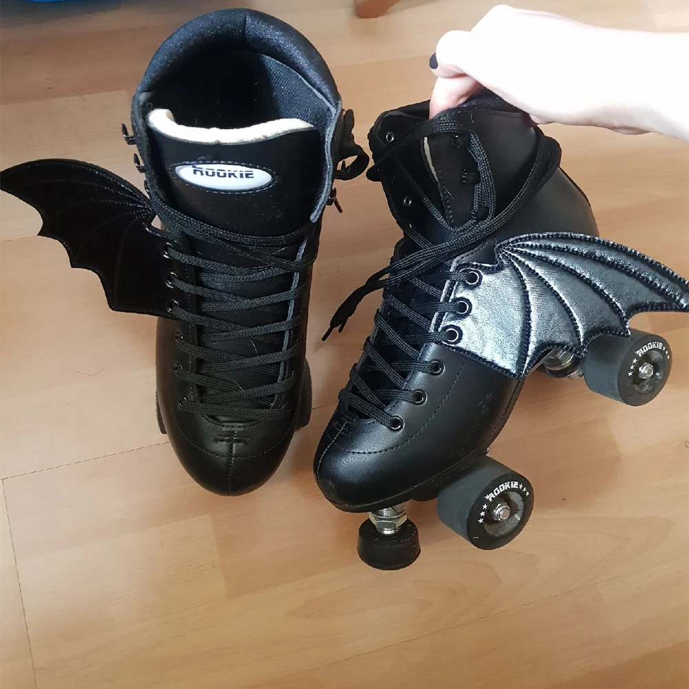 Glitter Black Shoes Bats Wings for Ice Skate Sneaker Flying Winter Boots Bat\'s Wing Kids Shoes DIY Accessories Wings Gift Runner