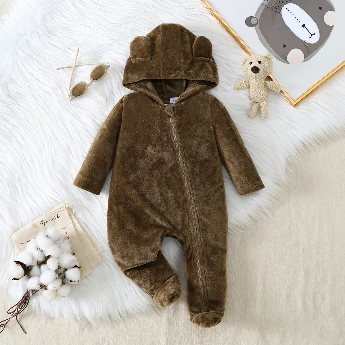 

Осенне-зимний детский плюшевый комбинезон в форме животного со шляпой, приятный для кожи, теплый, с застежкой на температуру, свободный крой, неограниченное движение Fo