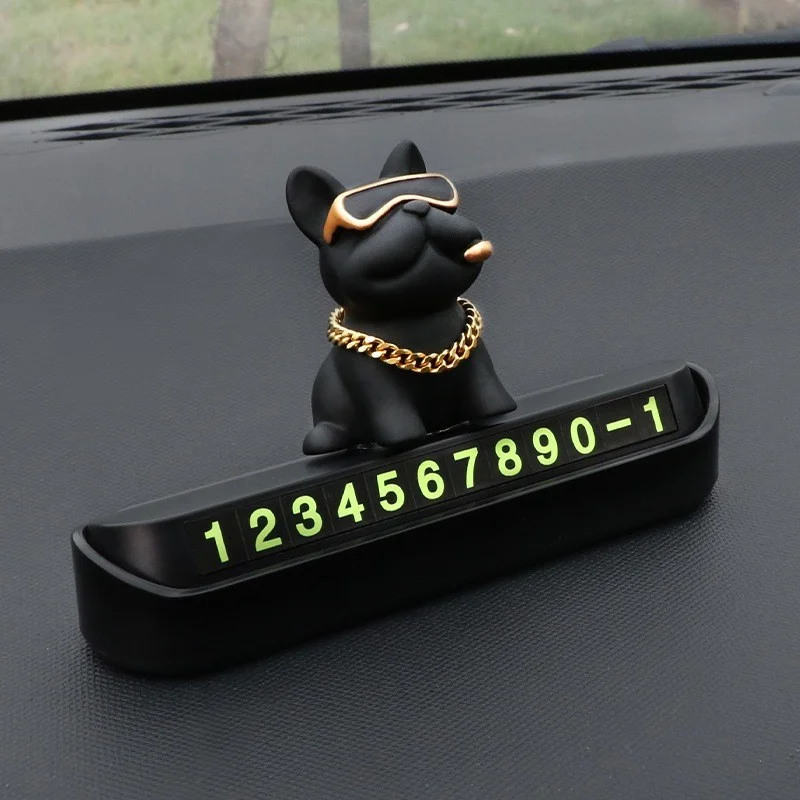 Luxury French Bulldog Car Temporary Parking Phone Number Plate - Premium Interior Decoration Accessory