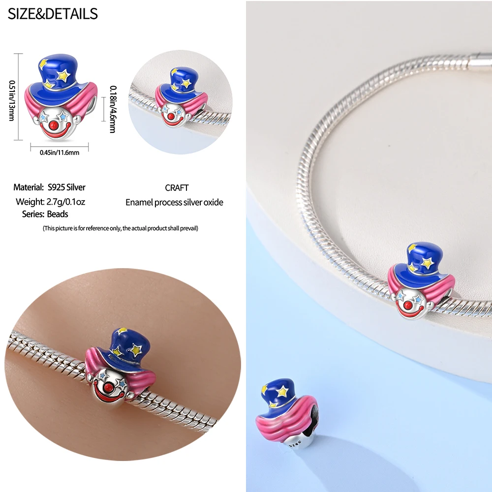 Circus Series 925 Sterling Silver Chameleon Stars and Hearts&Hats Clown&Tarot Cards Charm Fit DIY Pandora Bracelet Gift Jewelry