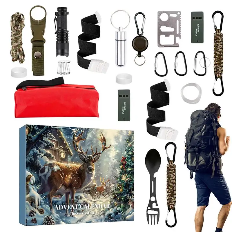 Camping Survival Kit Advent Calendar Outdoor Survival Gear 24 Days Countdown To Christmas Cool Gadgets For Outdoor Fishing