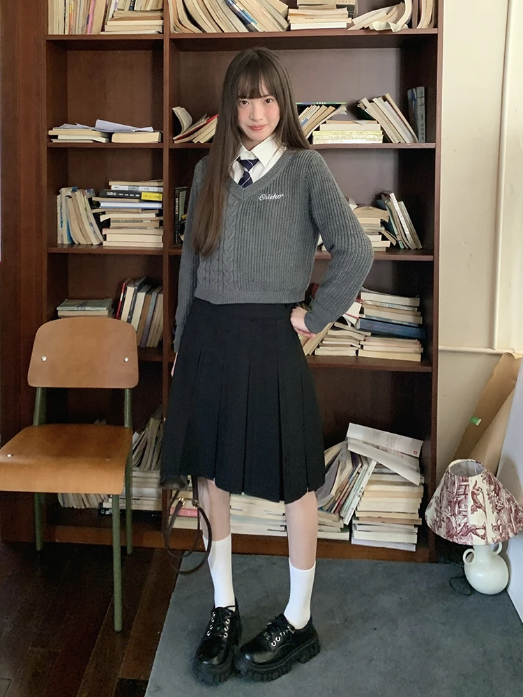 

Tokyo Style JK Uniform Plaid Skirt Women's Summer School Uniform Sensation Black Mid-Length Half Skirt Slimming Effect