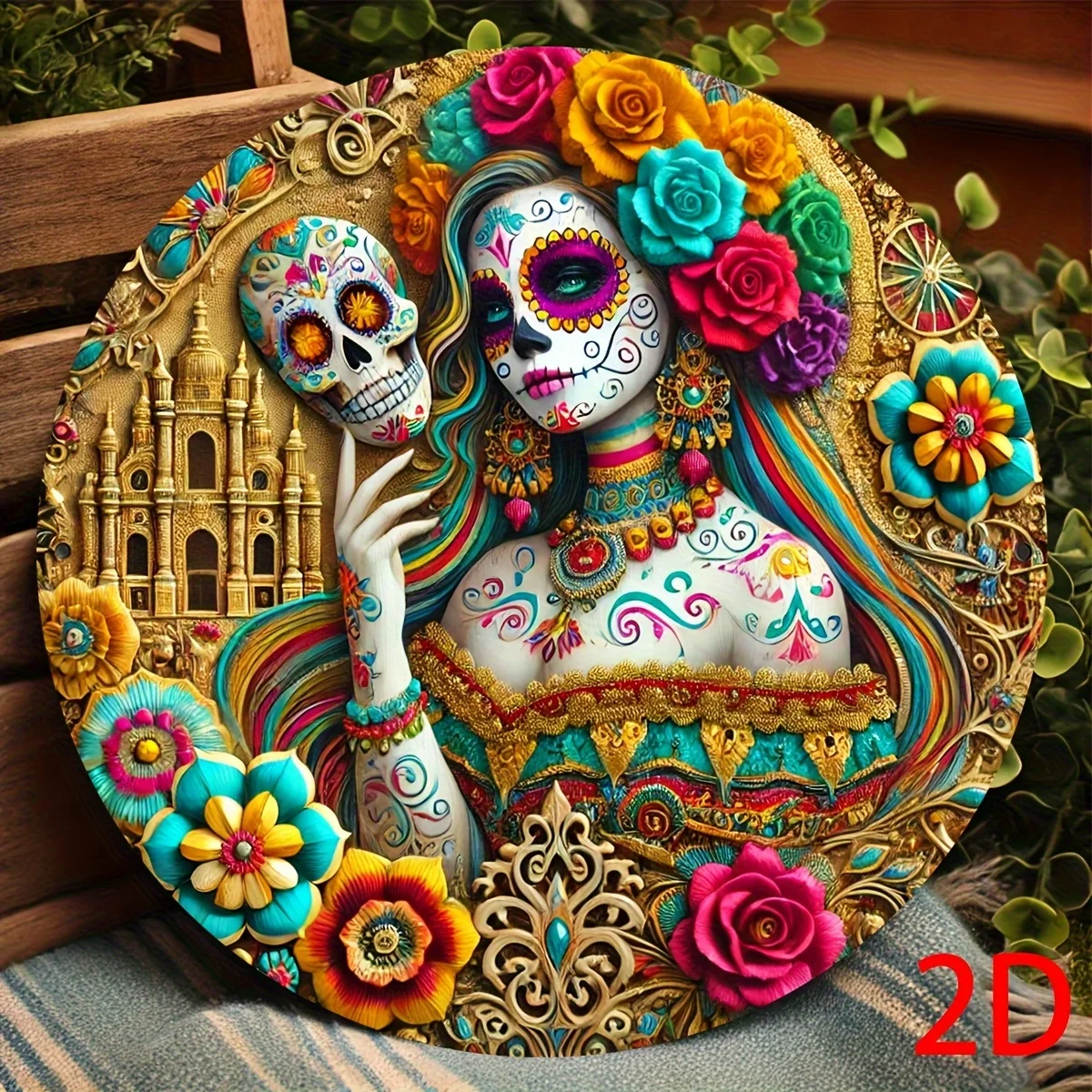 CIFBUY Retro Day Of The Dead Catrina Skull Aluminum Wall Art Waterproof Wearproof Home Bar Cafe Studio Yard Decor Gift