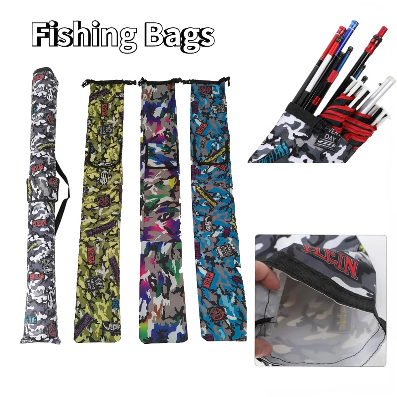 Outdoor Folding Fishing Bag Waterproof Large Capacity Fishing Rod Tackle Storage Bag Oxford Canvas Camouflage Fishing Pole Pouch