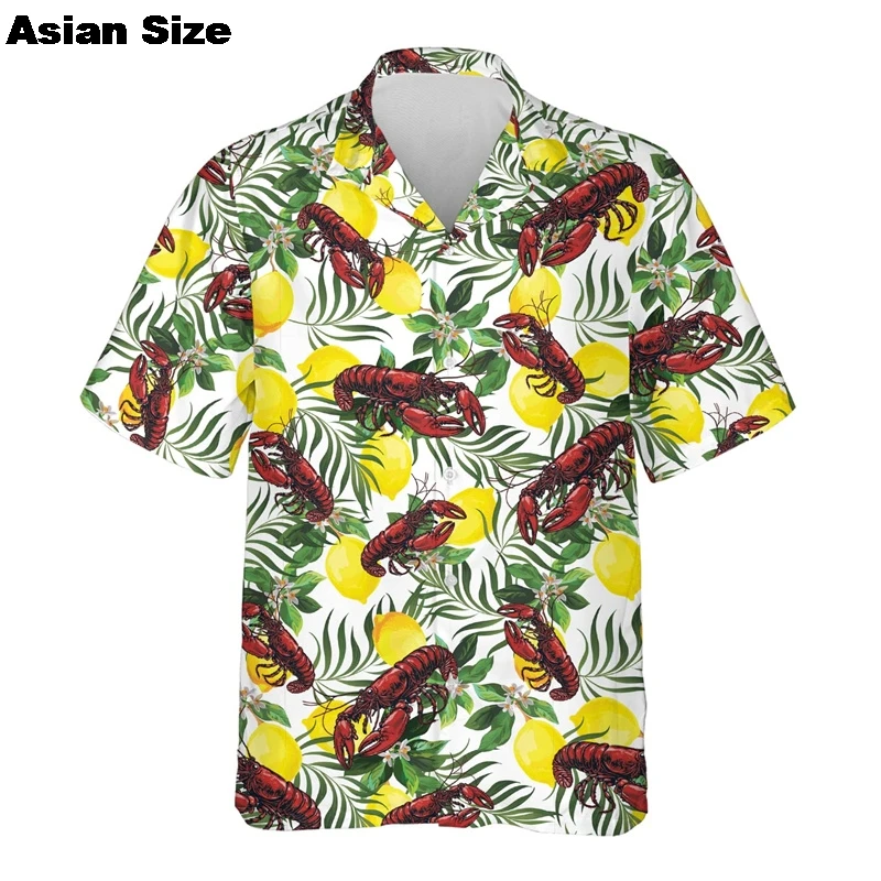 

2025 Men Summer Fashion Beach Shirts Crab Lobster 3D Printed Shirt Leisure Shirt Casual Hawaiian Vacation Short Sleeve Clothing