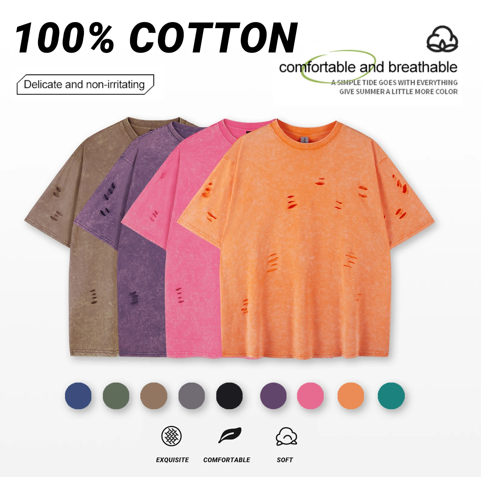 

Multicolor Solds Washed T Shirt Female Cotton Soft Holes T-Shirts Unisex Casual Tee Creative Fashion Women O-Neck Clothes