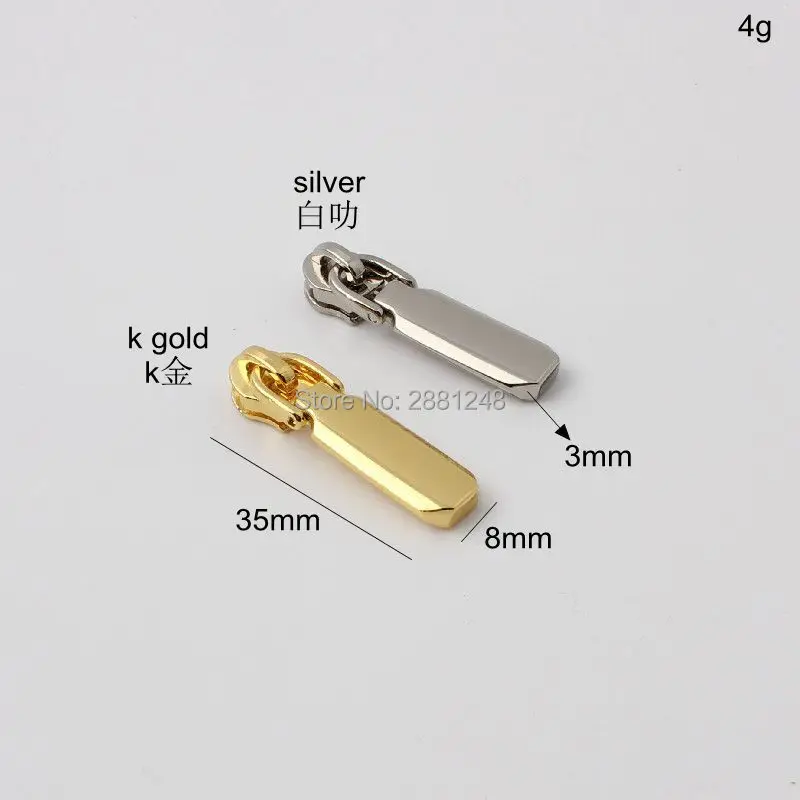 k gold 35x8mm Simple 3# DIY nylon teeth zipper head + zipper puller slider metal Plating accessory for bags,garments fabric