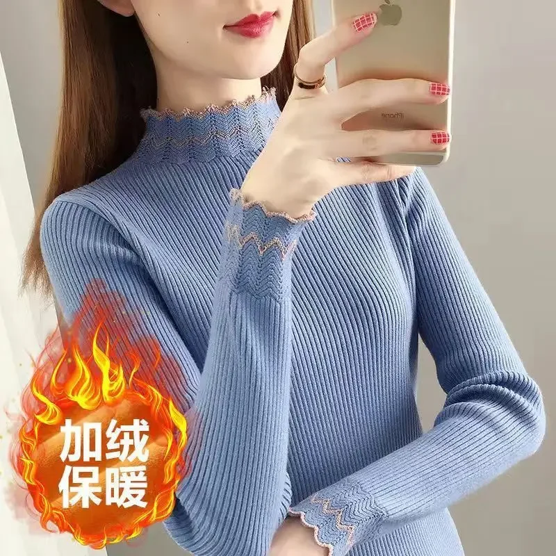 

Turtleneck Sweater Women's Long Sleeve Winter Slim-Fit Knitted Top Thick