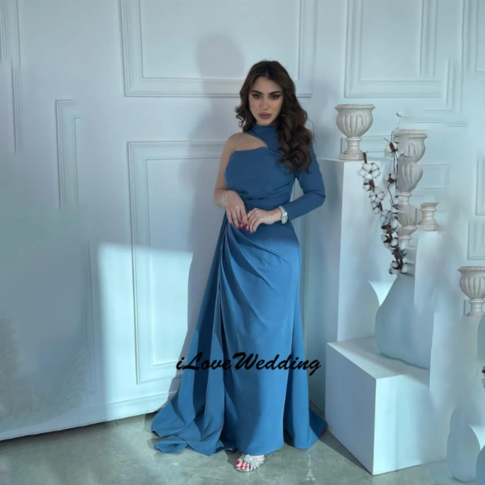 Customized Elegant One Shoulder Long Sleeves Evening Dress High Quality Jersey Halter Prom Dresses Delicate Party Gowns 2026