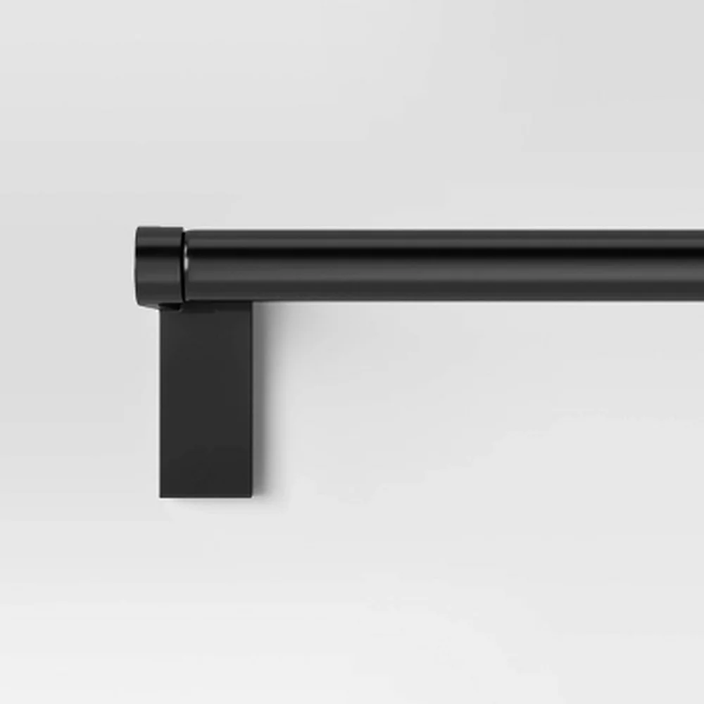 Adjustable Minimal Curtain Rod 28-48 Inches Black Metal Finish Includes Mounting Hardware Versatile Extendable Design Easy