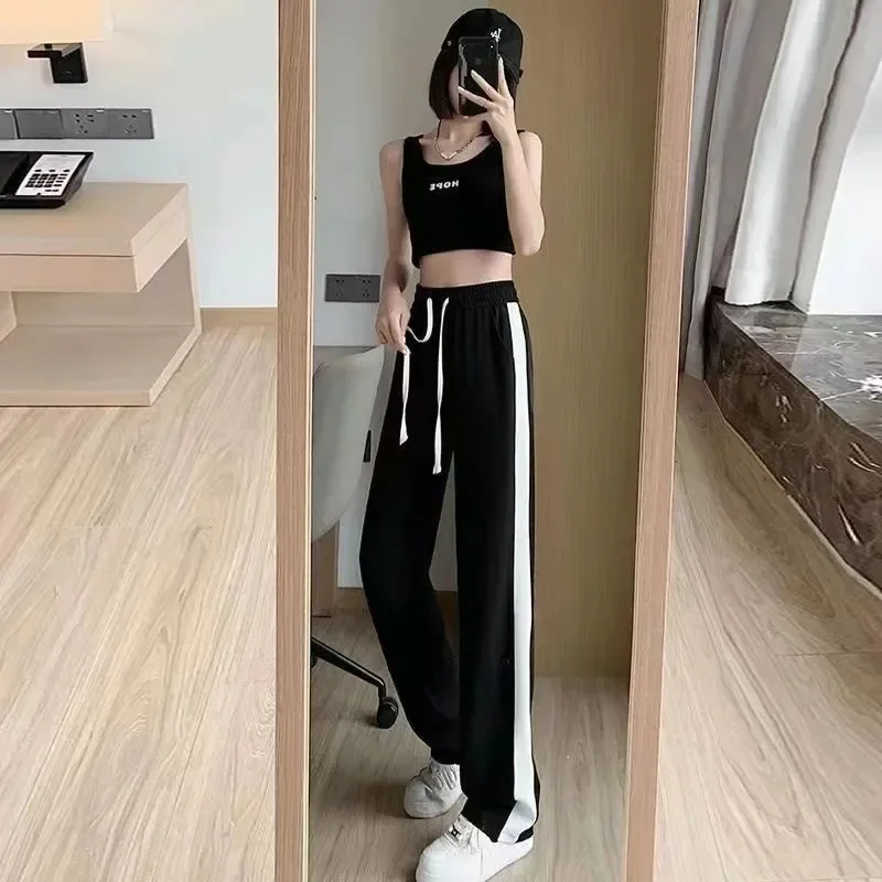 Pantalones de Cintura Alta y Pierna Ancha para Mujer, Pantalones de Verano Delgados, Rectos, Holgados, Casuales, Deportivos, Largos hasta el Suelo