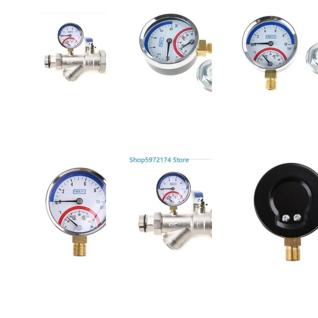 Y3NB Professional Thermo-manometer Temperature & Pressure Meter up to 120℃ & 10 Bar 1in/1/2in for Floor Heating