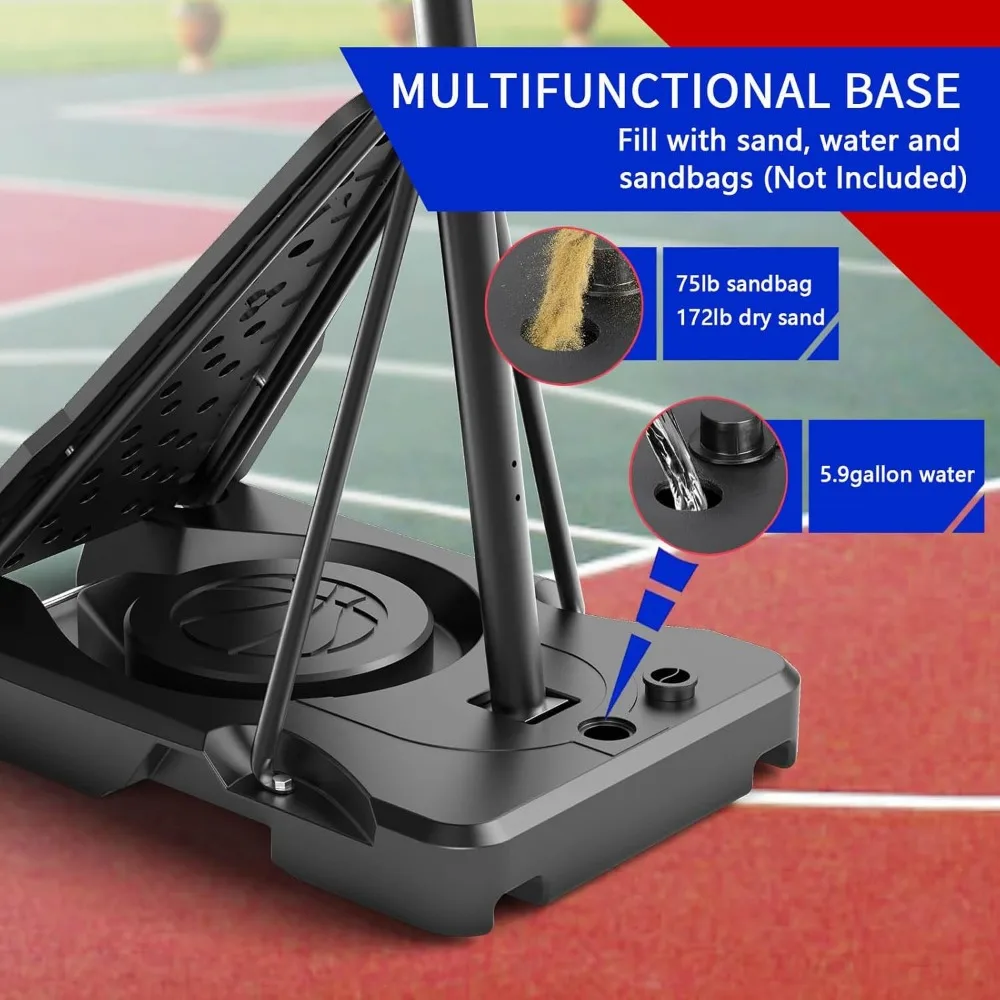 高さ調節可能な屋外バスケットボールフープ、44インチのバックボード、移動式ベース付き、5.5フィートから10フィートのコートに適しています