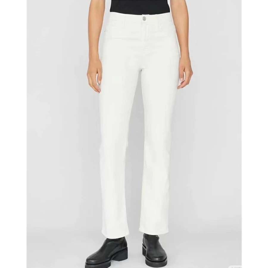 

Maxdutti French Minimalist Stretch Pencil Jeans High Waisted Solid Color Stretch Cropped Denim Pant Straight Leg Jeans For Women